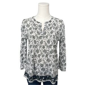 Lucky Brand Green & Cream Floral Split-Neck Tunic Size S